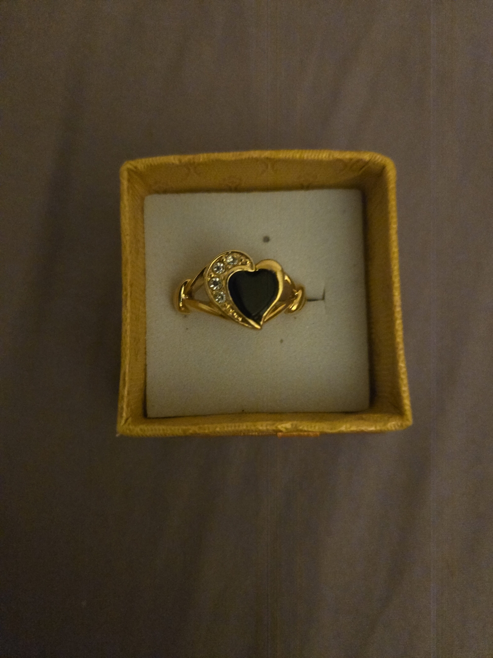 AVON Black Onyx Heart Ring With Crystal Accents